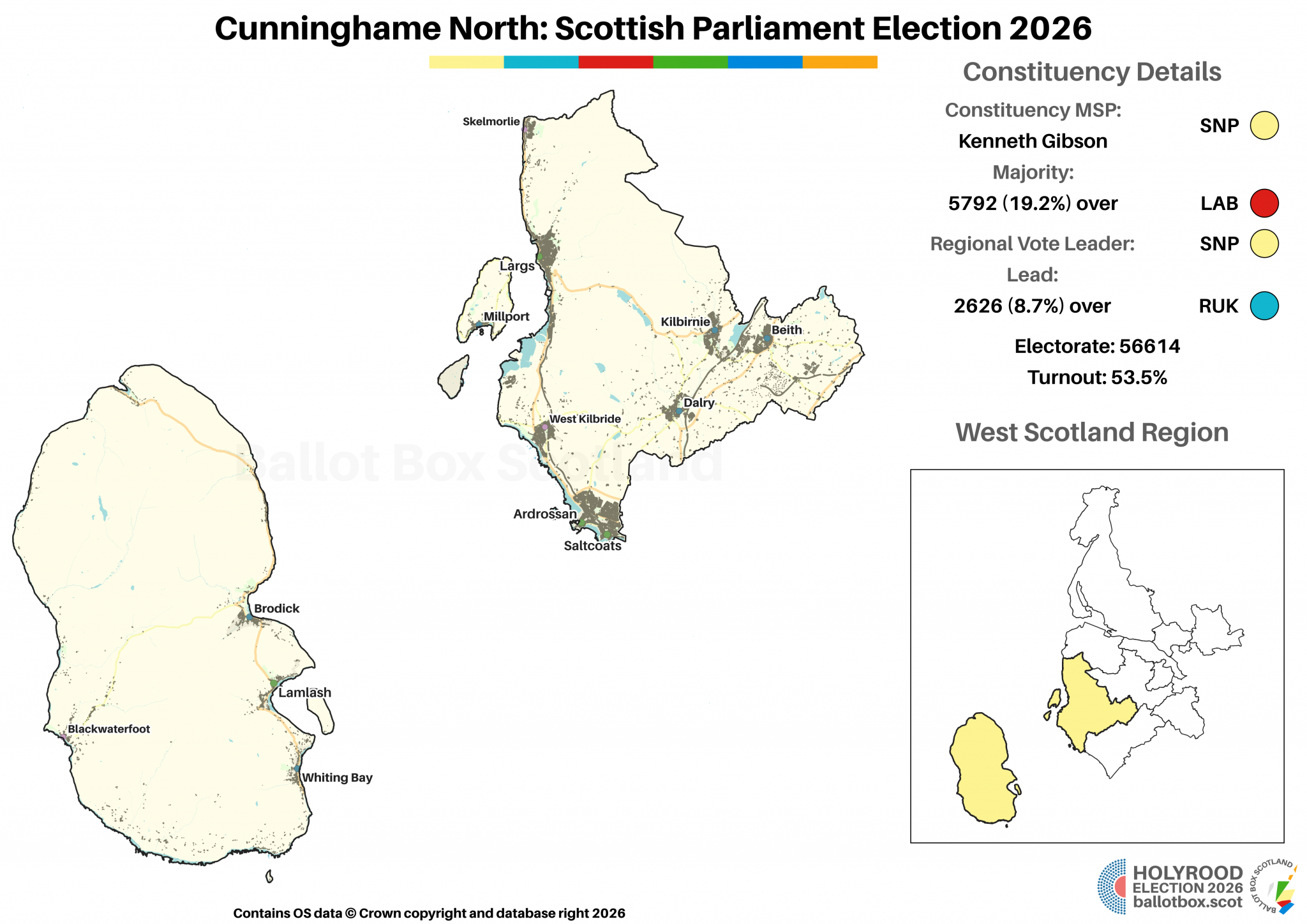 West Scotland Region Results 2026 Ballot Box Scotland West Scotland Cunninghame North Map 2026 2048x1448 