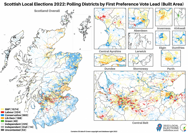 LE22 Polling Districts by First Preference Lead Built Area